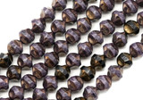 Approx. 4.5" Strand (About 13pc) 9mm Czech Fire-Polished Glass Center-Cut Baroque Round Beads, Violet Swirl w/Bronze