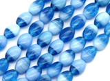 Approx. 4.5" 13pc Strand 9x7mm Czech Pressed Glass Oval Beads, Cornflower & Capri Blue