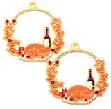 2pc 30mm Enameled Thanksgiving Wreath Pendant, Gold