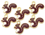6pc 18x16mm Enameled Squirrel Charm, Dark Brown/White/Gold