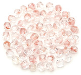 5-Gram Bag (About 60pc) 4mm Czech Fire-Polished Faceted Round Beads, Crystal & Pink Swirl