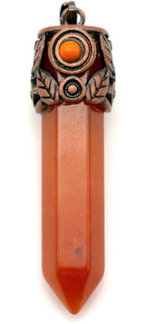 Approx. 56x18mm Red Aventurine Point Pendant, Antique Copper