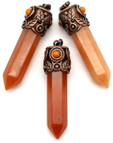 Approx. 56x18mm Red Aventurine Point Pendant, Antique Copper