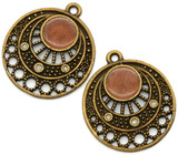 2pc 25x22mm Enameled Round Chandelier Pendant, Antique Bronze/Red-Brown