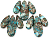 3pc Set 34-50mm Sea Sediment Jasper (Dyed/Heated/Assembled) Teardrop Pendants, Blue/Brown