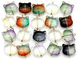 10pc 15.5x14mm Coated Glass Cat Head Charms, Gold/Mixed Colors