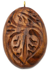 Approx. 42x27mm Carved Wooden Oval Pendant w/Leaf Patterns