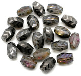 20pc 7.5x11mm Crystal Faceted Chevron Barrel Beads, Half-Matte w/Black Vitrail