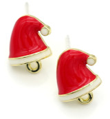 2pc 13x11mm Enameled Alloy & Sterling Silver Santa Hat Ear Studs, Gold/Red/White