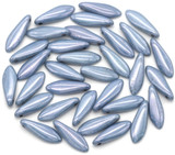 Approx. 10-Gram Bag (about 30pc) 5x16mm Czech Pressed Glass Dagger Beads, Alabaster w/Baby Blue Luster