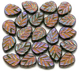 10-Gram Bag (About 20pc) 10x8mm Czech Pressed Glass Leaf Beads, Emerald w/Iris Luster