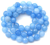 15" Strand 8mm Malaysia "Jade" (Dyed Quartz) Faceted Round Beads, Sky Blue
