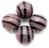 4pc Approx. 14mm Lampwork Glass Swirled Round Beads, Purple w/Black