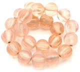 10" Strand 12mm Glass��Fluted Melon Beads, Rosaline