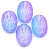 4pc 17x12mm Czech Pressed Glass Fancy Oval Beads, Matte Crystal w/Blue & Lilac Shimmer Coat