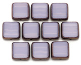 10pc 10mm Czech Table-Cut Glass Square Beads, Opaque Lavender Silk w/Bronze Wash
