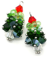 2pc 29x18mm Crystal Beaded Christmas Tree Pendant, Antique Silver