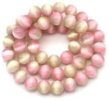 Approx. 14.5" Strand 8mm Cat's Eye Fiber Optic Glass Round Beads, Pink-Ivory