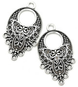 2pc 46x25mm Fancy Teardrop Chandelier Links, Antique Silver