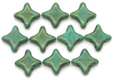 10pc 10mm Czech Pressed Glass 2-Hole Star Beads, Opaque Turquoise w/Topaz Pink Luster