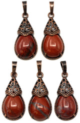 31x15mm Brass & Red Jasper Teardrop Pendant, Antique Copper