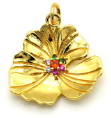 21x20mm Brass & Cubic Zirconia Flower Pendant, Gold