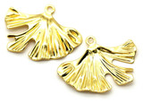 29x22mm 18k Gold-Plated Brass Textured Ginkgo Leaf Pendant