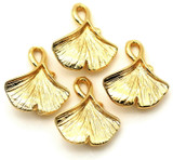 4pc 14x12mm 18k Gold-Plated Brass Ginkgo Leaf Links