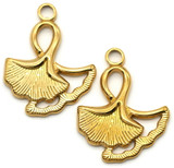 2pc 24x19mm 18k Gold-Plated Stainless Steel Ginkgo Leaf Charms