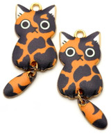 2pc 38x16mm Calico Cat Charms w/Articulated Tail, Gold