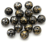16pc 8mm Czech Pressed Glass Druk Round Beads, Jet w/Tweedy Gold