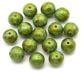 16pc 8mm Czech Pressed Glass Druk Round Beads, Alabaster/Cardamom Spice