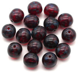16pc 8mm Czech Pressed Glass Druk Round Beads, Ruby Red w/Picasso