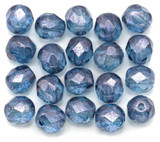 20pc 6mm Czech Fire-Polished Glass Faceted Round Beads, Crystal w/Baby Blue Luster