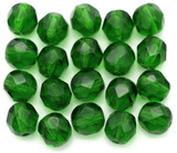 20pc 6mm Czech Fire-Polished Glass Faceted Round Beads, Transparent Green