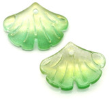 10pc 20x15mm Glass Top-Drilled Ginkgo Leaf Beads, Green w/Gold