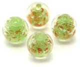 4pc 12mm Lampwork Glass Beads in Green Glow (Featuring Glow-in-the-Dark Accents!)
