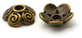 20pc 10x3.5mm Swirled Flower Bead Caps, Antique Bronze