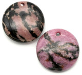 2pc 18x7mm Rhodonite Top-Drilled Coin Pendants (See Photos for Variation)