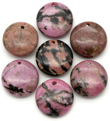 2pc 18x7mm Rhodonite Top-Drilled Coin Pendants (See Photos for Variation)