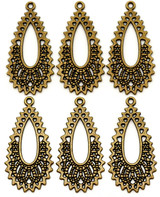 6pc 37x19mm Rope-Accent Teardrop Pendants, Antique Bronze