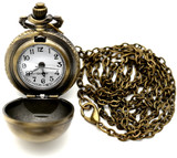 41x27mm Pocket Watch Pendant w/30 Inch Chain, Antique Bronze