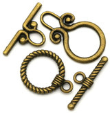 Set of 2 Toggle Clasps: Swirled & Rope Design, Antique Bronze
