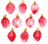 10pc 17x12mm Glass Strawberry Pendants, Crystal/Red