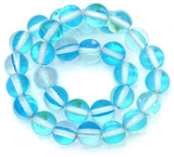Approx. 7" Strand 6mm Glass Synthetic Moonstone Beads, Crystal/Sky Blue