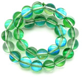 Approx. 7" Strand 6mm Glass Synthetic Moonstone Beads, Crystal/Green