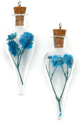 Approx. 56x19mm Glass Bottle Pendant w/Dried Flower, Blue (See Photos for Variation)