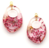 Approx. 31x19mm Resin Baroque Go-Go-Teardrop Pendant w/Dried Flowers, Pink (See Photos for Variation)