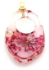 Approx. 31x19mm Resin Baroque Go-Go-Teardrop Pendant w/Dried Flowers, Pink (See Photos for Variation)