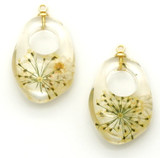 Approx. 31x19mm Resin Baroque Go-Go-Teardrop Pendant w/Dried Flowers, White (See Photos for Variation)